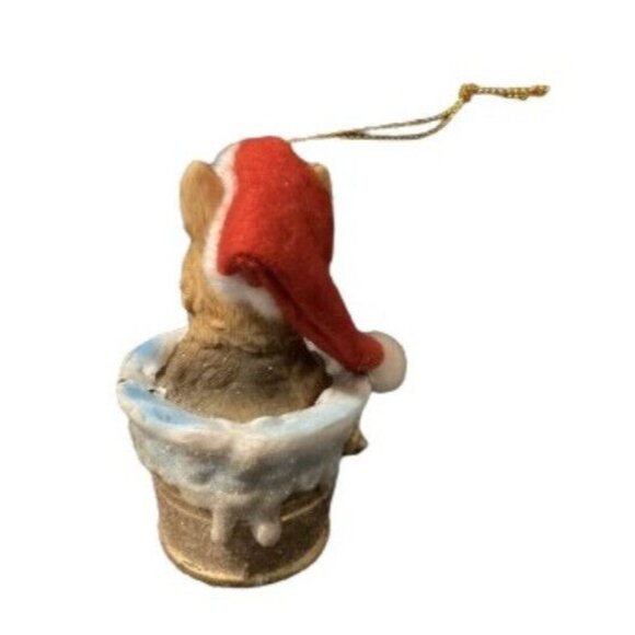 German Shepherd Christmas Ornament Santa Hat Polyresin Dog Gold Bucket Hanging - Picture 4 of 5